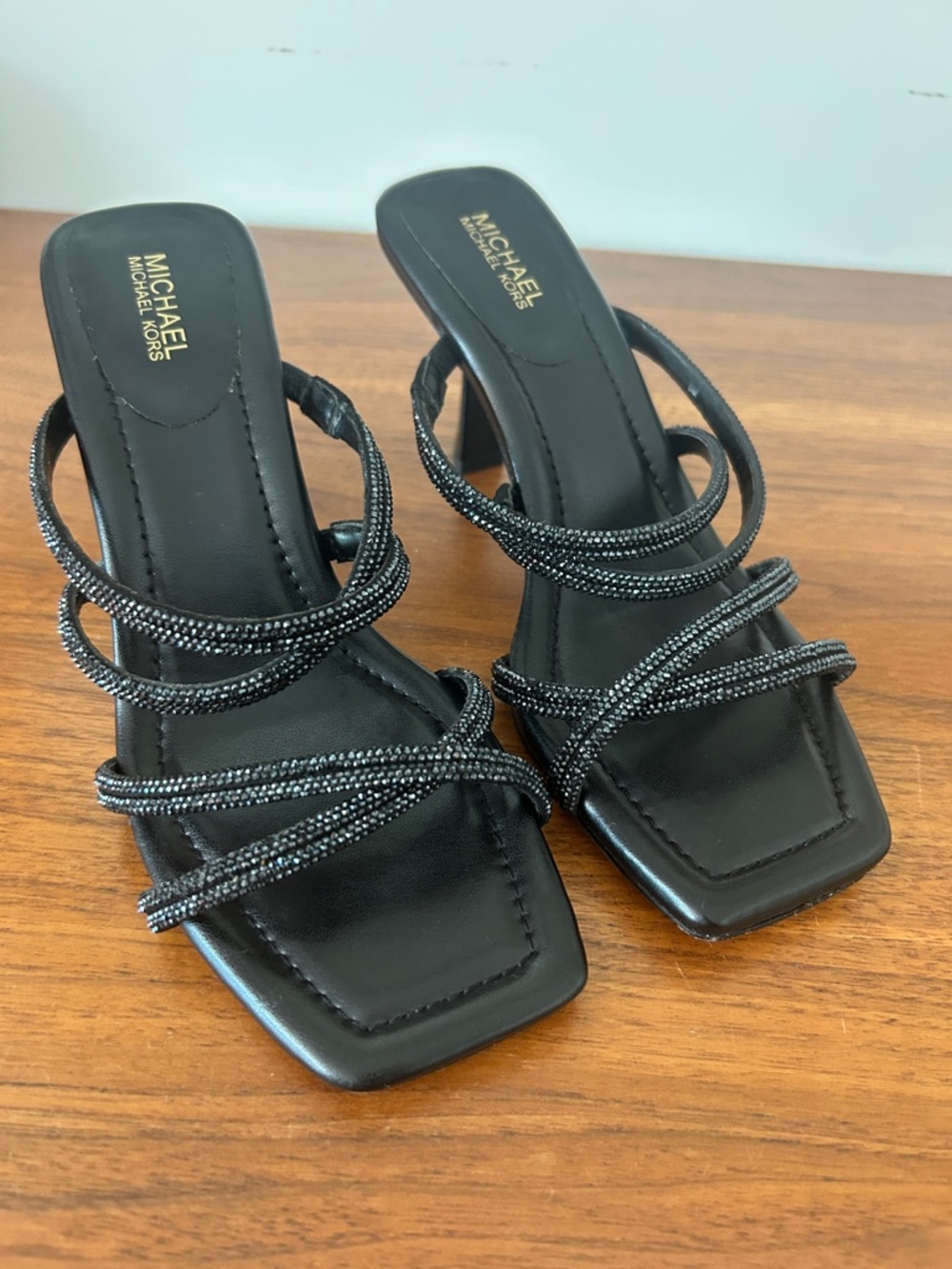 Michael Kors Black Strappy Beaded Heeled Sandals